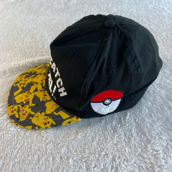 Pokemon Pokeball Baseball Hat Cap Pikachu Black Flat Bill Snapback Licensed - Picture 2 of 10